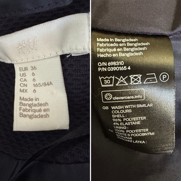 H&M navy blue waffle long coat blazer pocket open front 6 - Picture 8 of 9